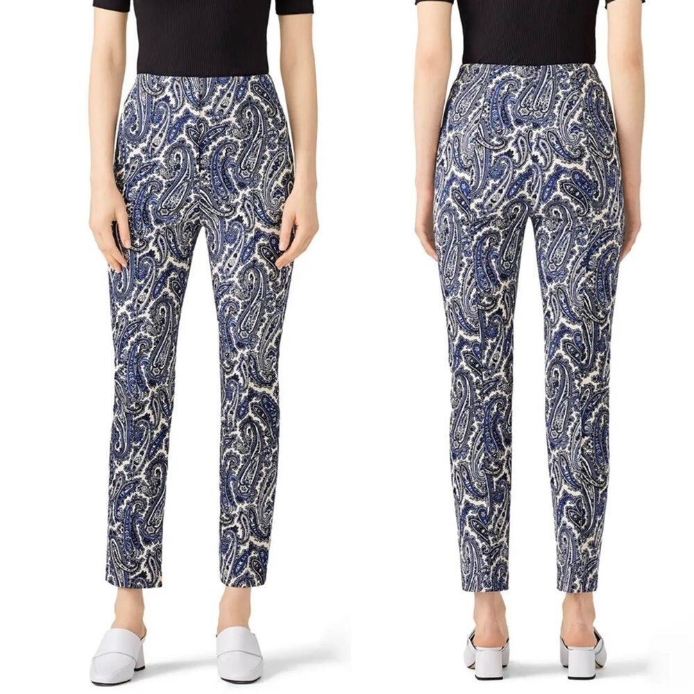 Diane Von Furstenberg Navy Blue Paisley Skinny Trouser Pants Size 6 - Picture 3 of 10